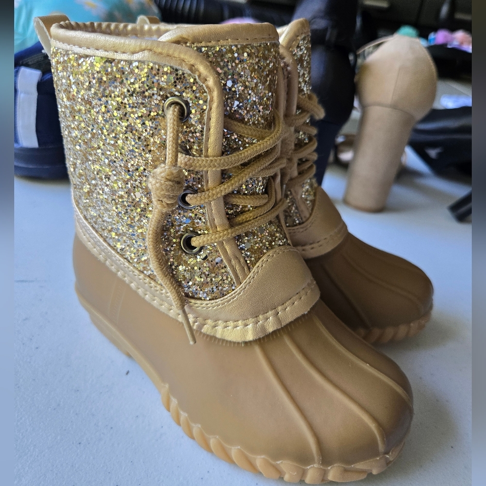 Sparkly Gold Kids Duck Boots